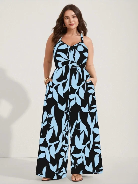 BloomChic Black Jumpsuit with Light Blue Floral Print - Picture 1 of 6